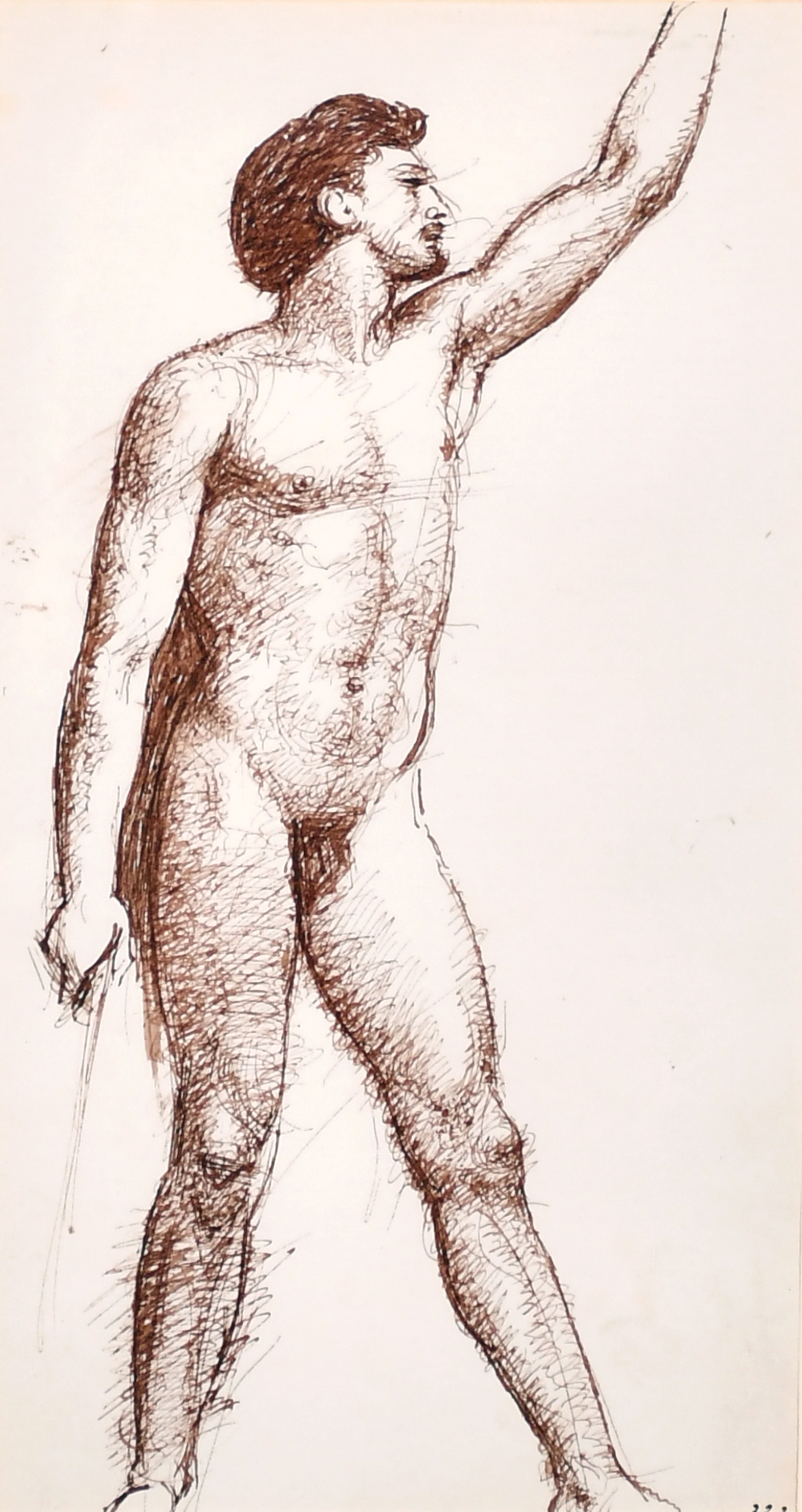 William Edward Frost (1810-1877) British. Study of a Male Nude, Watercolour Pen and Ink, Inscribed