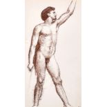 William Edward Frost (1810-1877) British. Study of a Male Nude, Watercolour Pen and Ink, Inscribed