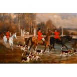 Percy Gravely (19th – 20th Century) British. A Hunting Scene, Oil on Canvas, Signed, 16” x 24” (40.8