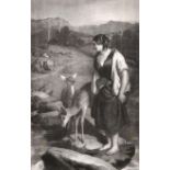 After Sir Edwin Henry Landseer (1802-1873) British. “Highland Lassie Crossing a Stream”, Engraving