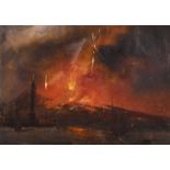 18th Century Italian School. ‘Vesuvius Erupting’, Oil on Paper, 6” x 8.5” (15.2 x 21.5cm)