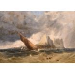 19th Century English School. A Shipping Scene in Choppy Waters, Oil on Panel, 10” x 14” (25.4 x 35.
