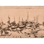 Ernest Stephen Lumsden (1883-1945) British. “Boats and Coolies”, Etching, Inscribed on a label on