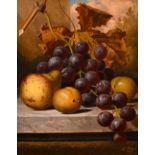 Henry George Todd (1846/47-1898) British. Still Life of Grapes, Pears and Plums on a Ledge, Oil on