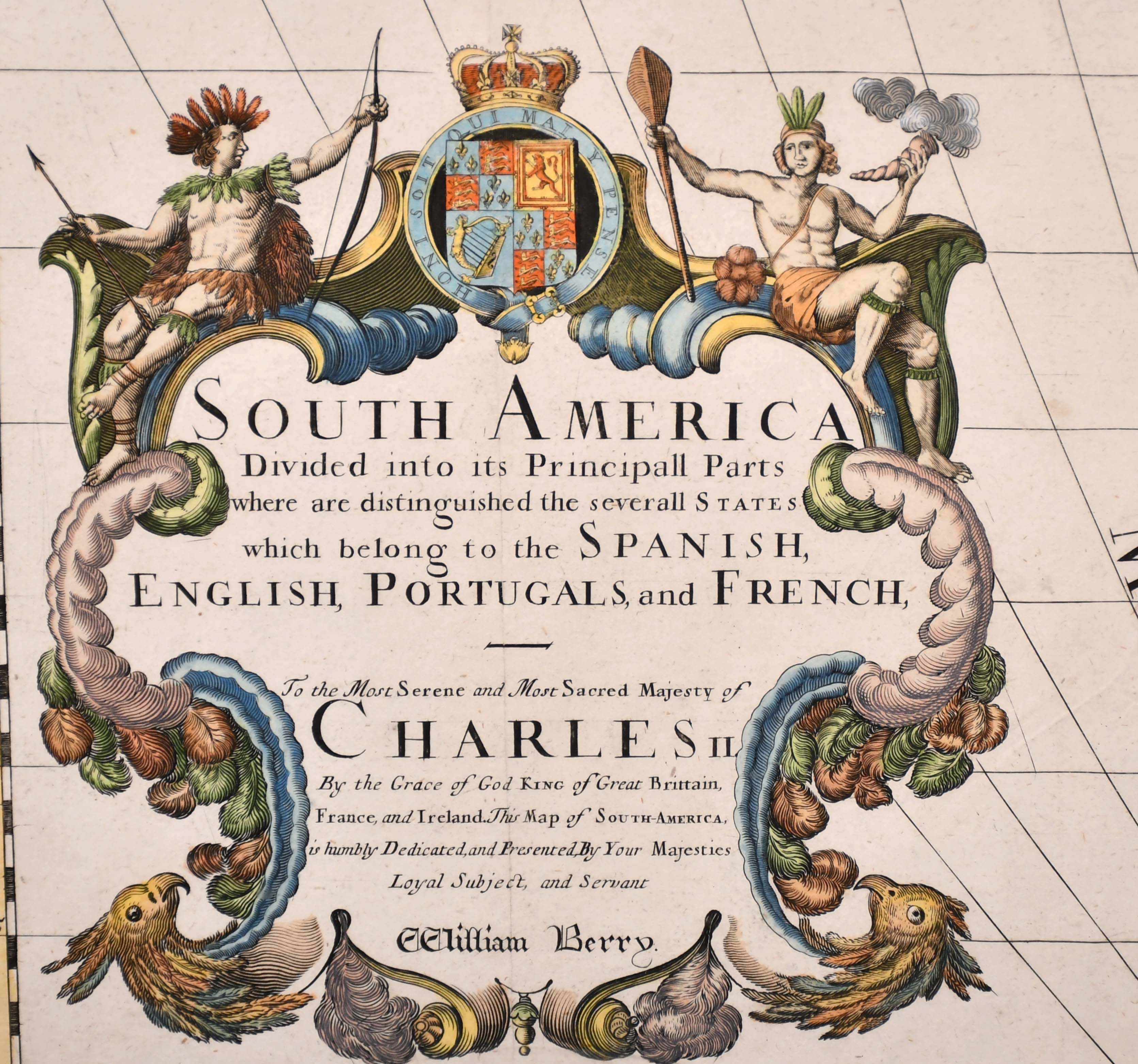 William Berry (1639-1718) British. “South America”, Map, 22.25” x 35” (56.5 x 88.7cm) - Image 3 of 4