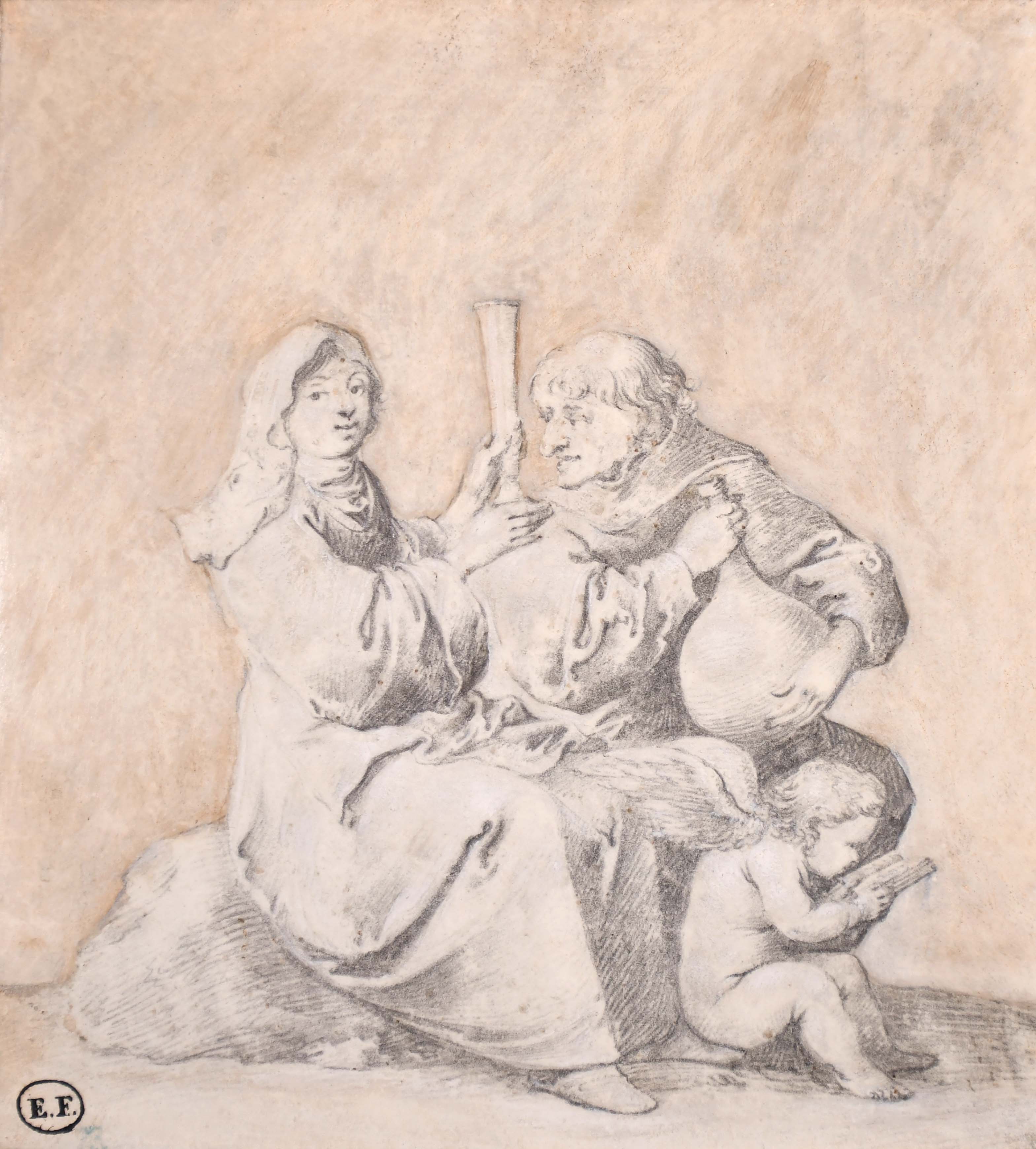 Attributed to Pieter Jansz. Quast (1606-1647) Dutch. Figures with Drinking Vessels, Pencil and