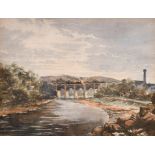 Early 20th Century English School. A Steam Train Crossing a Bridge, Watercolour, 6.25” x 8.25” (15.8