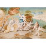 18th Century Italian School. “Europa and the Bull”, Watercolour and gouache on vellum, in a carved