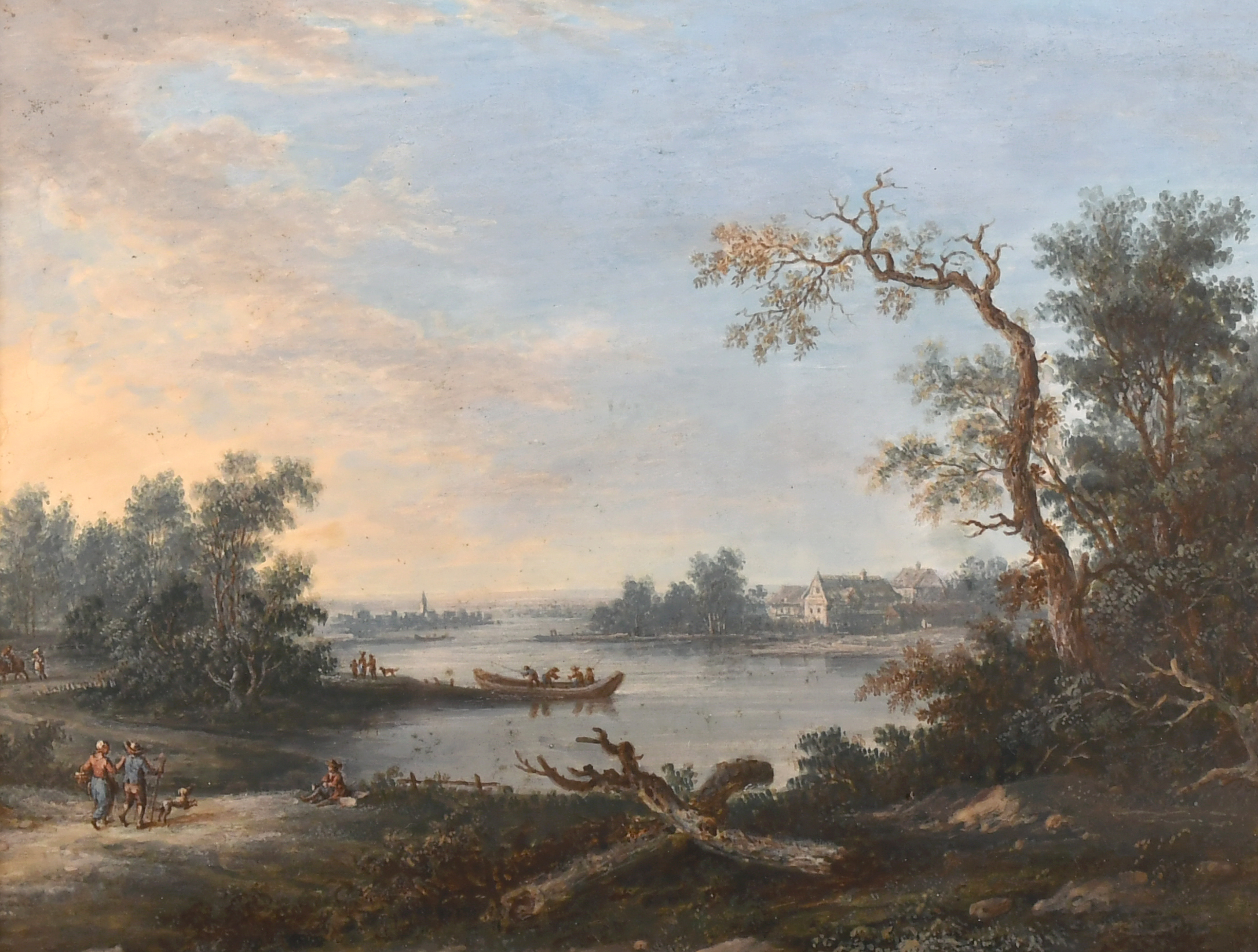 Attributed to Willem van Bemmel (1630-1708) Dutch. A Classical River Landscape with Figures,