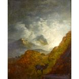 Circle of Arthur Gilbert (1819-1895) British. A Moonlit Highland Landscape with a Stag, Oil on