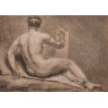 18th Century French School. Study of the back view of a Naked Woman, Chalk, 9.5” x 13.5” (24.2 x