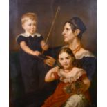 Late 18th Century Continental School. A Mother with her Two Children in an Interior, Oil on