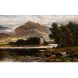 William Langley (act. 1880-1920) British. “Eilean Donan, Loon Lomond”, Oil on Canvas, Inscribed