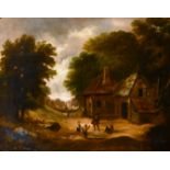 Robert Woodley-Brown (act.1840-1860) British. Children Playing by Farm Buildings, Oil on Canvas, 20”