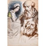 Attributed to Theodore Matthias von Holst (1810-1844) British. Sketch of a Lady and Two Bearded Men,