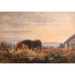 David Cox (1783-1859) British. Feeding the Horses in the Evening, Watercolour, 20.5” x 29.5” (52 x