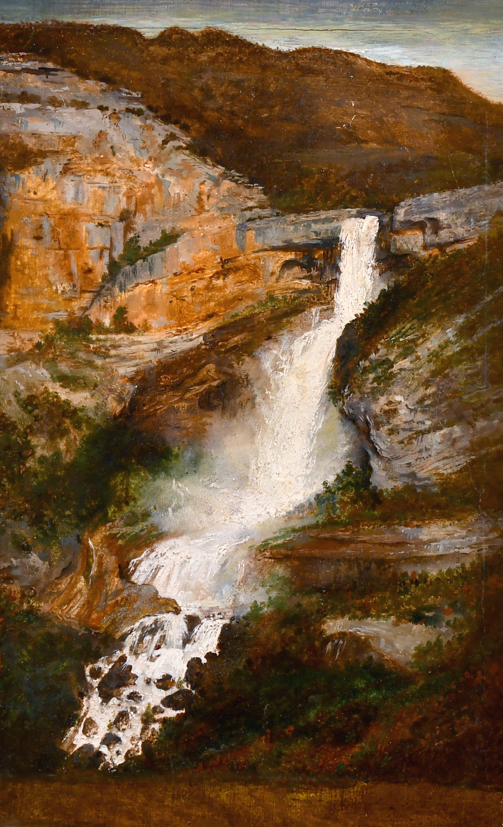 Auguste Flandrin (1804-1843) French. A Waterfall Scene, Oil on Paper, extended, Inscribed on the