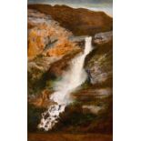 Auguste Flandrin (1804-1843) French. A Waterfall Scene, Oil on Paper, extended, Inscribed on the