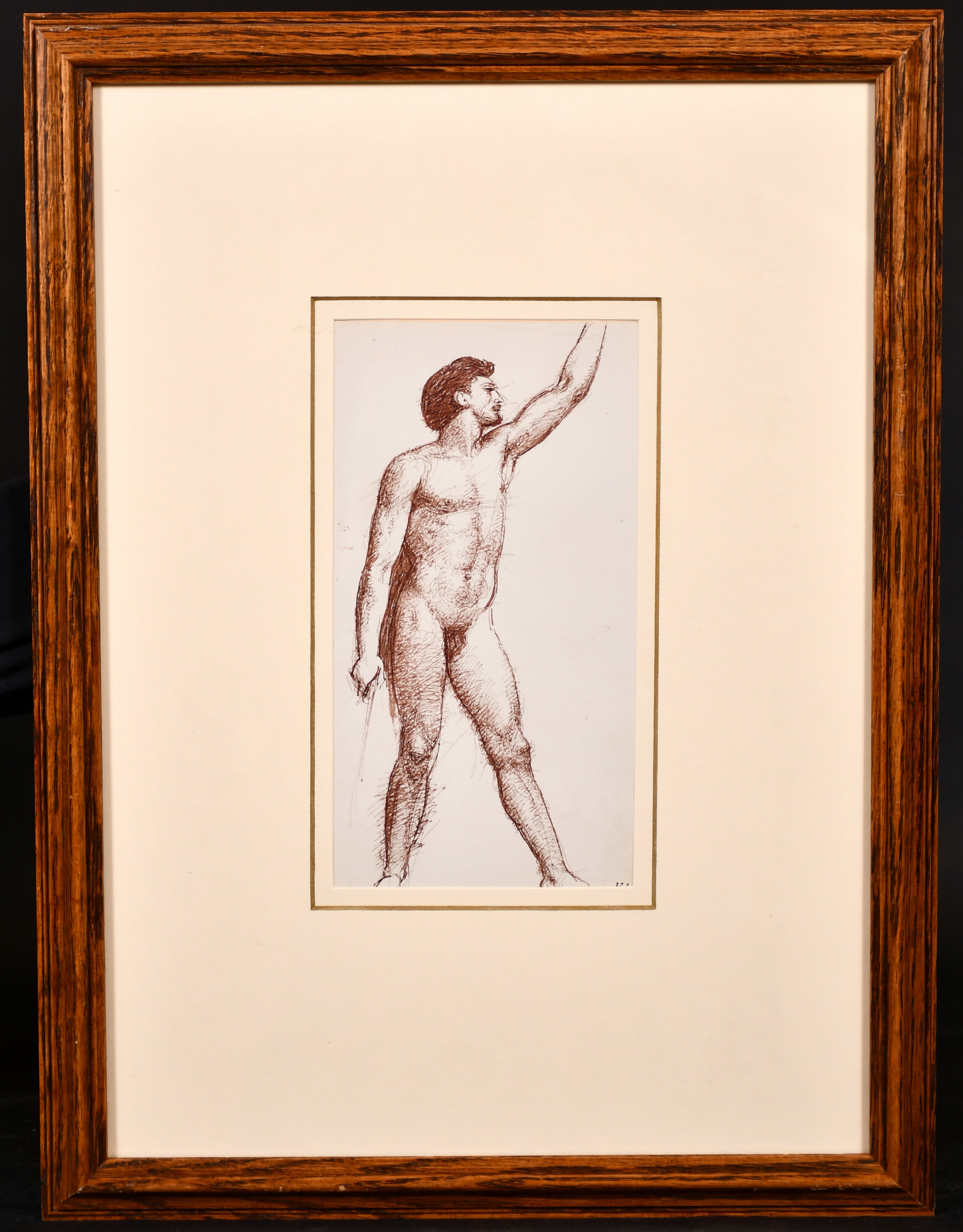 William Edward Frost (1810-1877) British. Study of a Male Nude, Watercolour Pen and Ink, Inscribed - Image 2 of 5