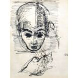 Attributed to Duncan Grant (1885-1978) British. Study of a Head, Ink, Signed with Initials, and