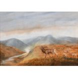 June Stevens (20th Century) British. A Highland Landscape with a Stag, Watercolour, Signed and Dated