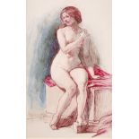 William Edward Frost (1810-1877) British. Study of a Seated Female Nude, Watercolour Pen and Ink,