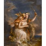 18th Century French School. Artemis with a Cherub, Oil on Panel, 12” x 10.25” (30.5 x 26cm)