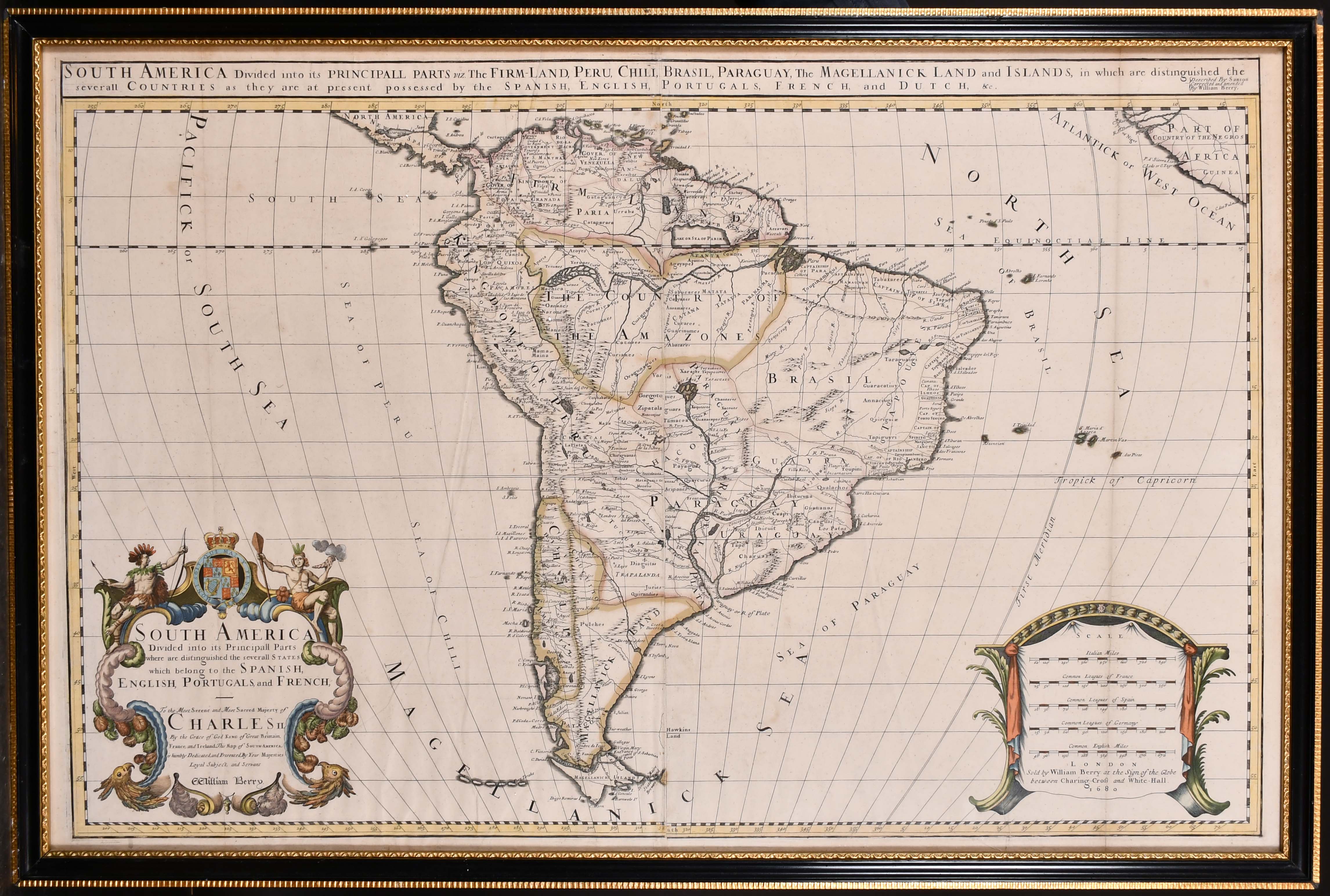 William Berry (1639-1718) British. “South America”, Map, 22.25” x 35” (56.5 x 88.7cm) - Image 2 of 4