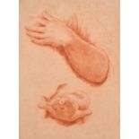 17th Century English School. A Study of Hands, Sanguine, Indistinct Signature on the reverse,