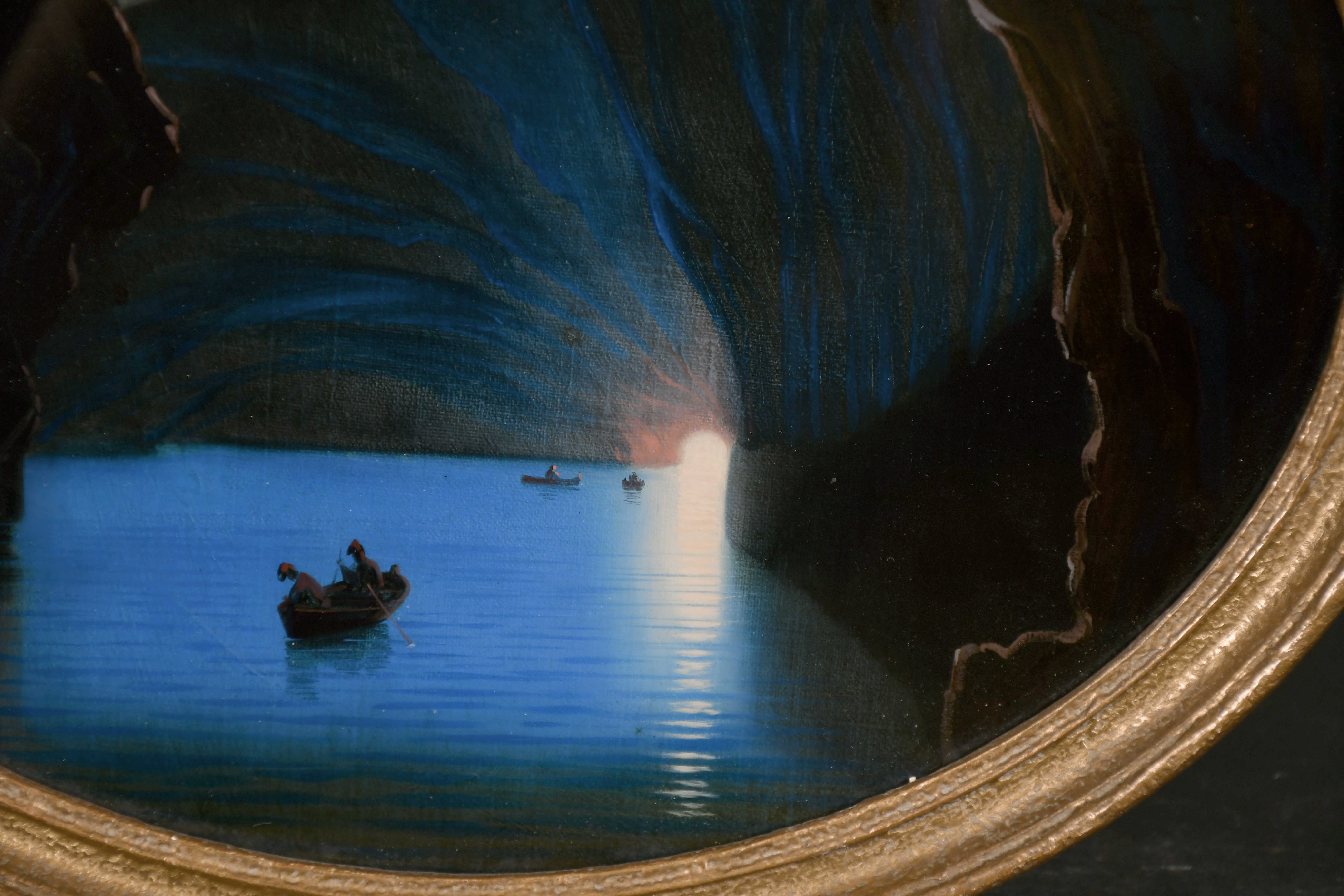 19th Century Italian School. ‘The Blue Grotto’, Oil on Glass backed by Canvas, Inscribed on label on - Image 3 of 5