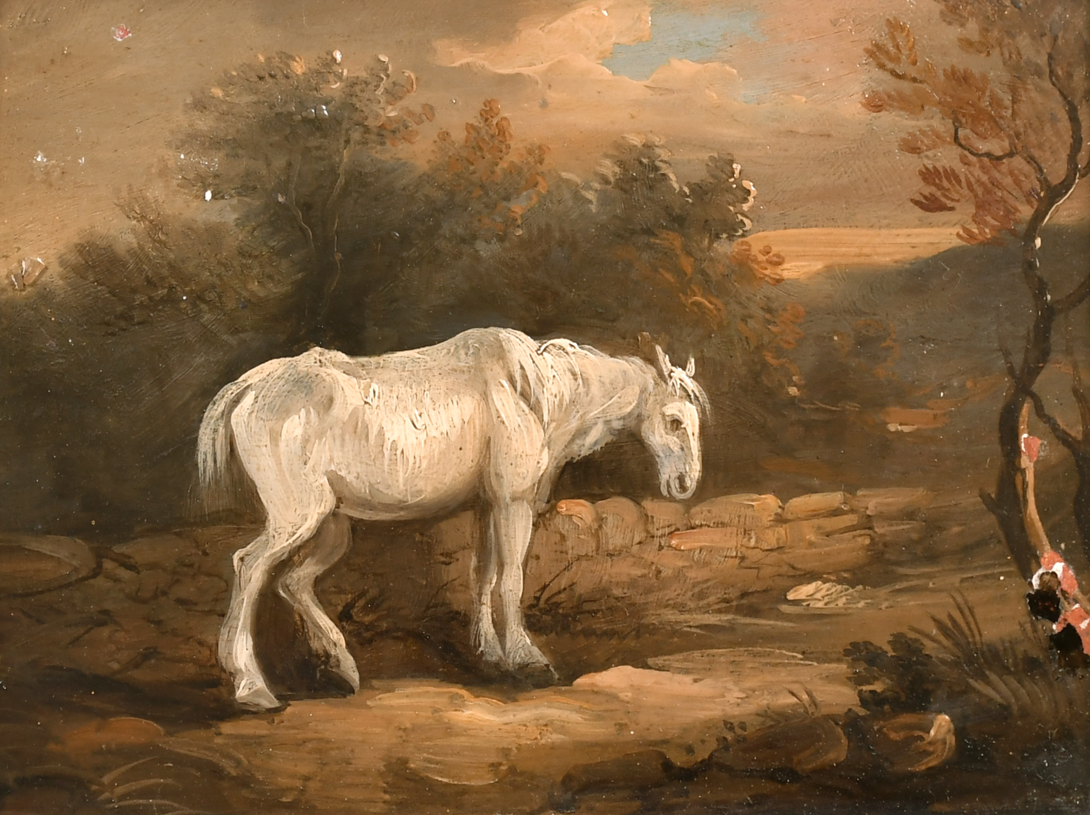 Circle of James Ward (1769-1859) British. A Horse on a Bridge, Oil on Panel, 6.5” x 8.5” (16.5 x