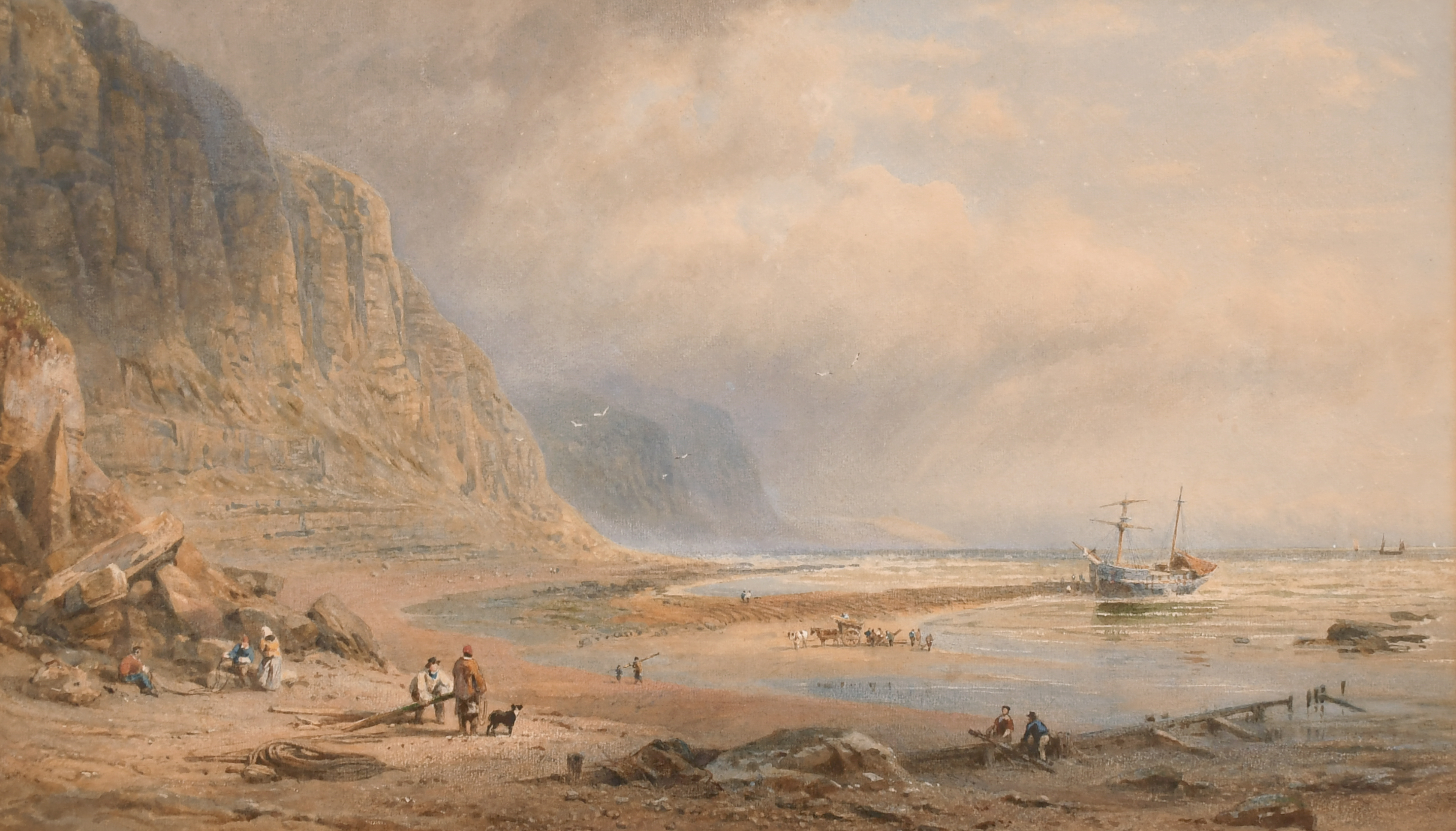 Henry George Hine (1811-1895) British. “At Hastings”, Watercolour, Signed and Inscribed, 12.5” x 23”