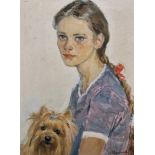 Anatoli Ilich Vasiliev (1917-1994) Russian. Portrait of a Young Girl with her Dog, Oil on Canvas,