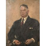 James Proudfoot (1908-1971) British. Portrait of a Seated Gentleman holding his Glasses, Oil on