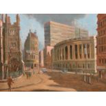 Hugh McKenzie (1909-2005) British. “The City”, Oil on Board, Signed, and Inscribed on the reverse