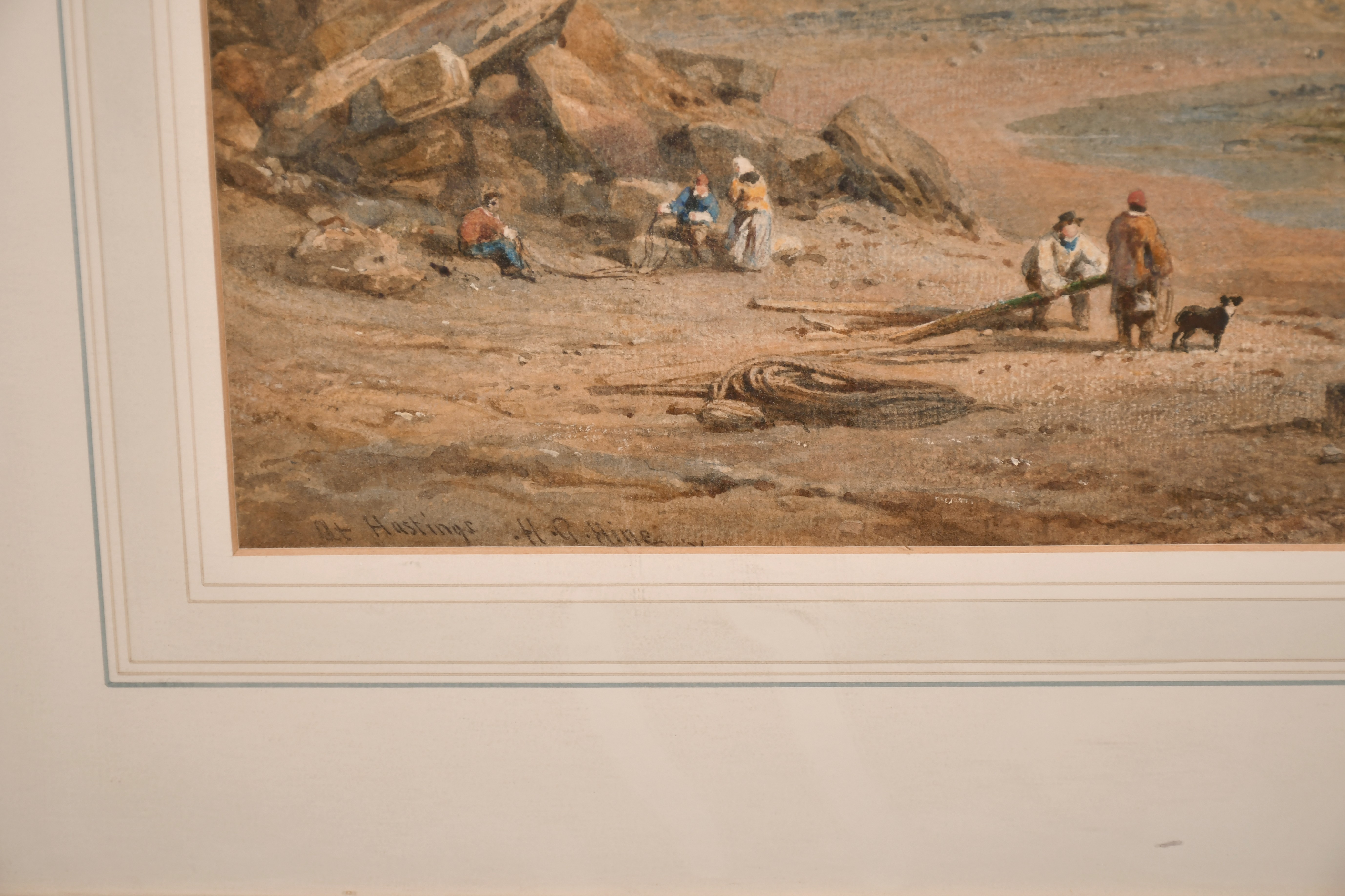 Henry George Hine (1811-1895) British. “At Hastings”, Watercolour, Signed and Inscribed, 12.5” x 23” - Image 3 of 4