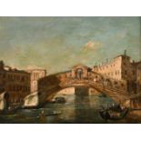 19th Century Italian School. The Rialto Bridge, Oil on Panel, 7” x 8.75” (17.5 x 22cm)