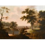 19th Century Irish School. A Gentleman Standing in a River Landscape with a City beyond, Oil on