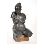 20th Century English School. Study of a Pregnant Female, Bronze Resin, on a Wooden Plinth, overall