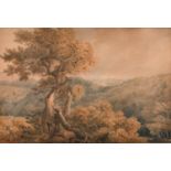 Early 19th Century English School. A Landscape with a Broken Tree with Figures in the foreground and