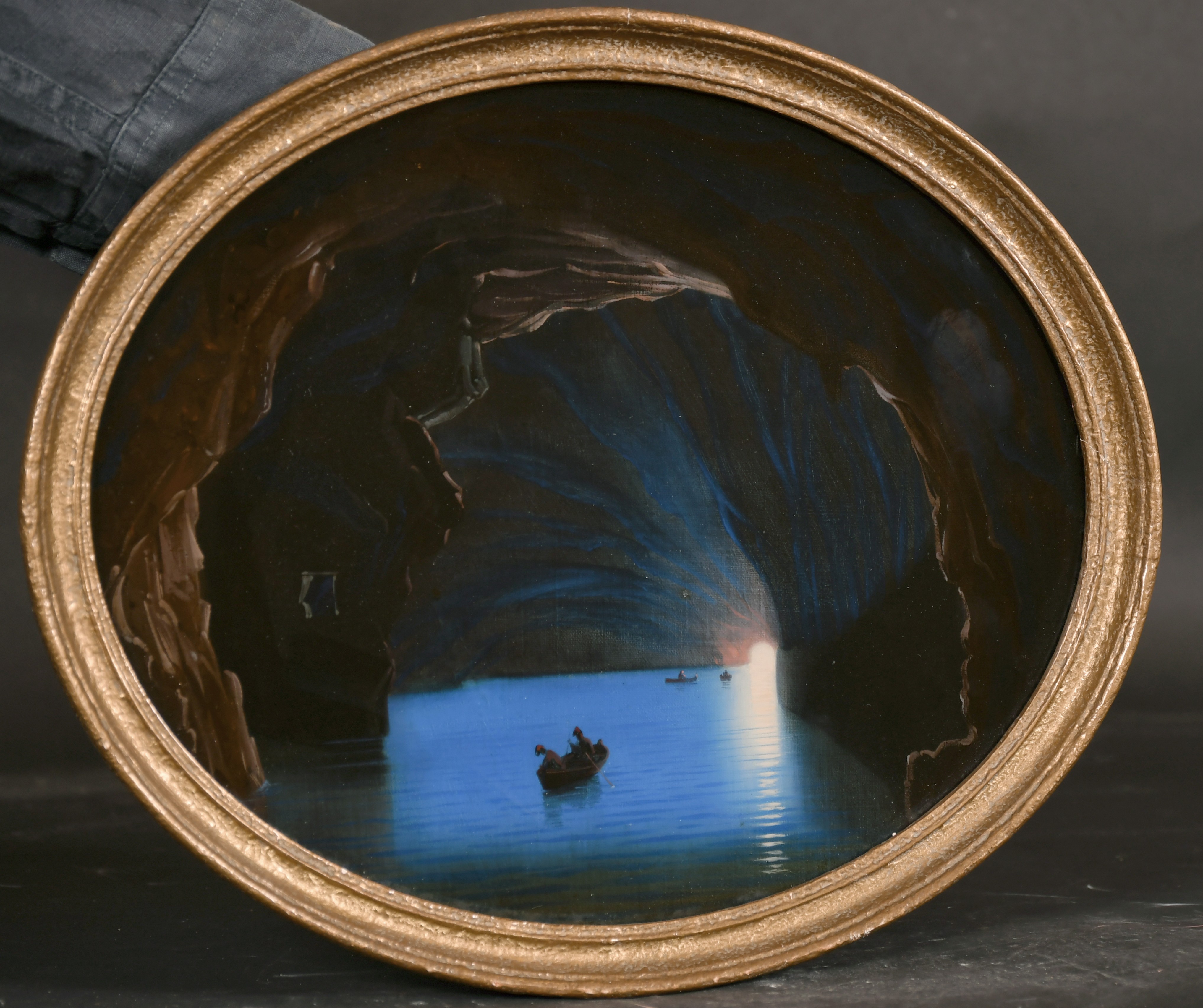 19th Century Italian School. ‘The Blue Grotto’, Oil on Glass backed by Canvas, Inscribed on label on - Image 2 of 5