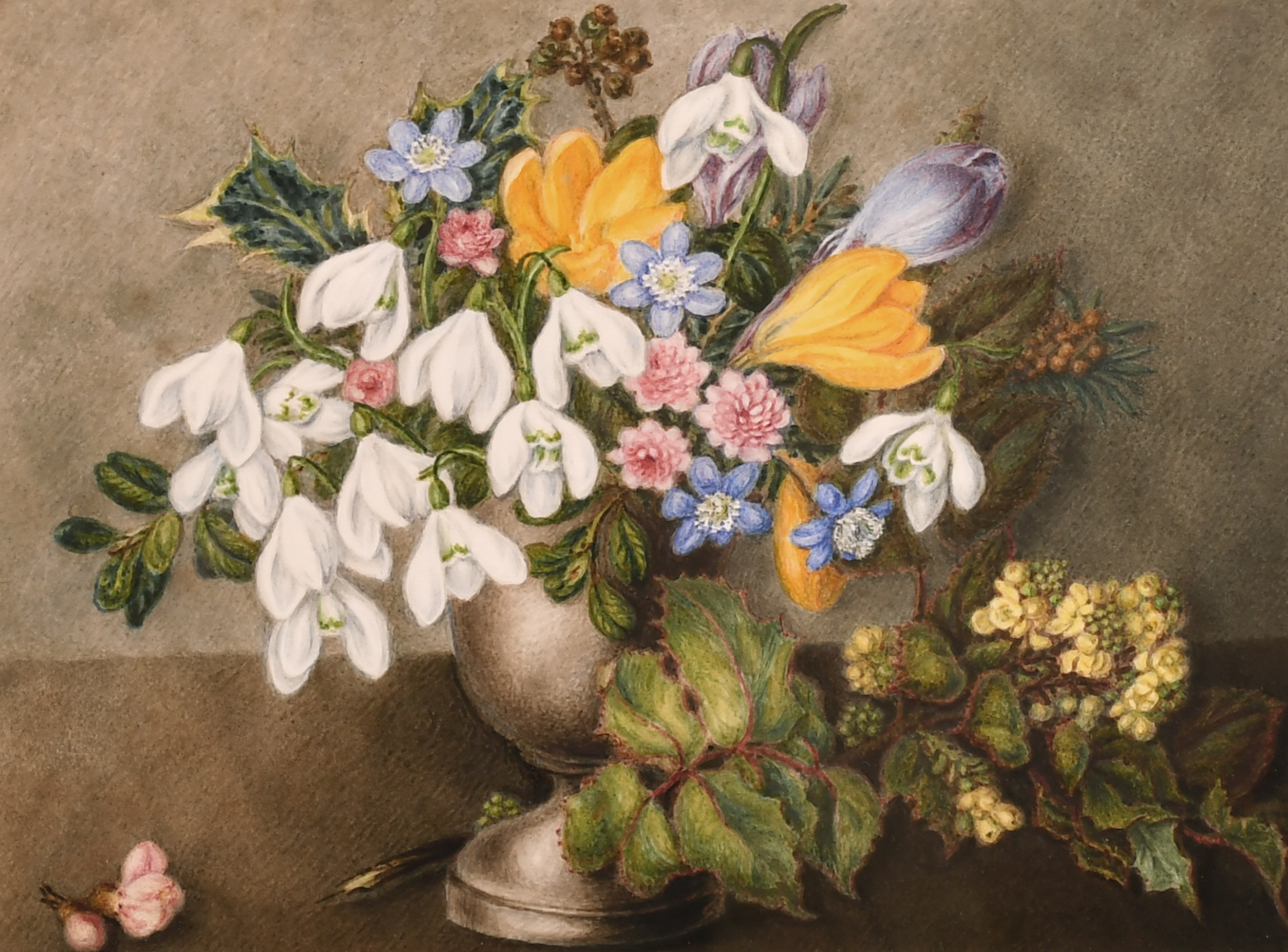 19th Century English School. Still Life of Flowers in an Urn, Watercolour, 8.5” x 11.5” (21.5 x