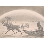 Circle of Cornelius David Krieghoff (1815-1872) Dutch/Canadian. Figures in a Reindeer Drawn