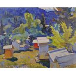 Viktor Fedorovitch Vassine (1919-1997) Russian. “Bee Hives”, Oil on Canvas, Signed in Cyrillic,