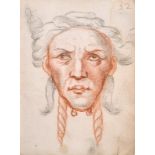 18th Century French School. Head of a Man, Red Chalk and Pencil, Numbered ‘32’, 5.5” x 4” (14 x 10.