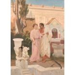 After Lawrence Alma-Tadema (1836-1912) British. Grecian Figures on a Terrace, Oil on Canvas, 29.5” x