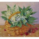 Valentina Sergeevna Groch (1961- ) Russian. A Still Life of Lily of the Valley in a Basket Oil on