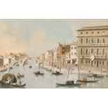 19th Century Italian School. Gondolas on a Venetian Canal, Watercolour, in a gilt composition hollow