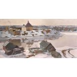 Marina Andreevna Kozlovskaya (1925- ) Russian. “Fortress of an Old Ladoga”, Oil on Canvas, Signed