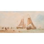 Alfred Herbert (c.1820-1861) British. Coastal Scene with Dutch Barges, Watercolour, Signed with